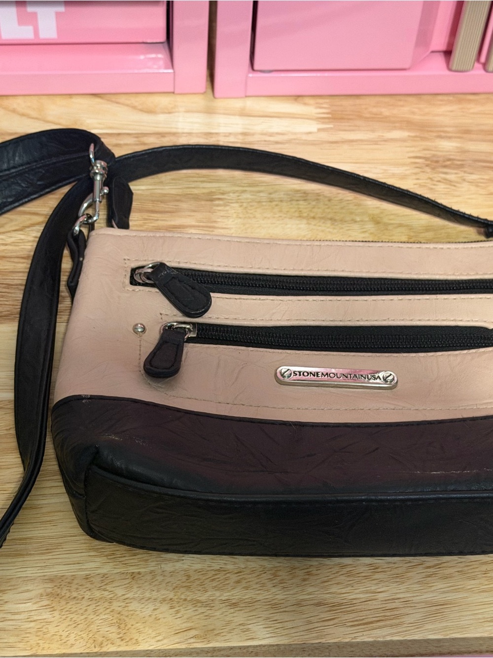 Stone Mountain Two-Tone pink and Black Crossbody Bag